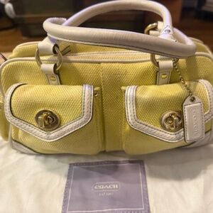 Rare COACH Legacy Twill Satchel Yellow Lime Leather Shoulder Bag Y2K Vintage